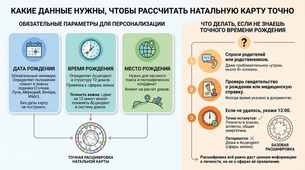 Какие данные нужны, чтобы рассчитать натальную карту точно