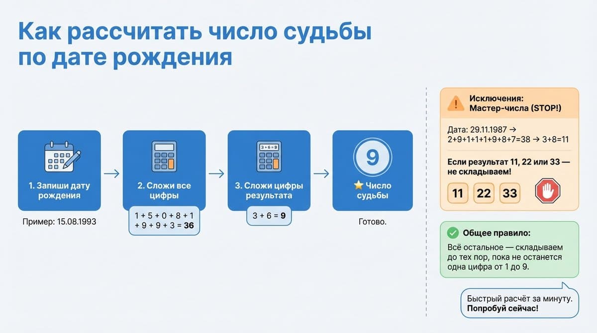 Как рассчитать число судьбы по дате рождения