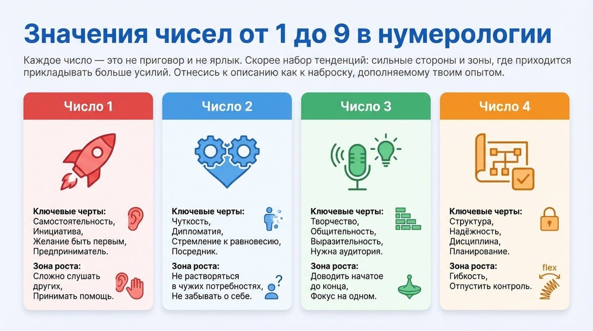 Значения чисел от 1 до 9 в нумерологии