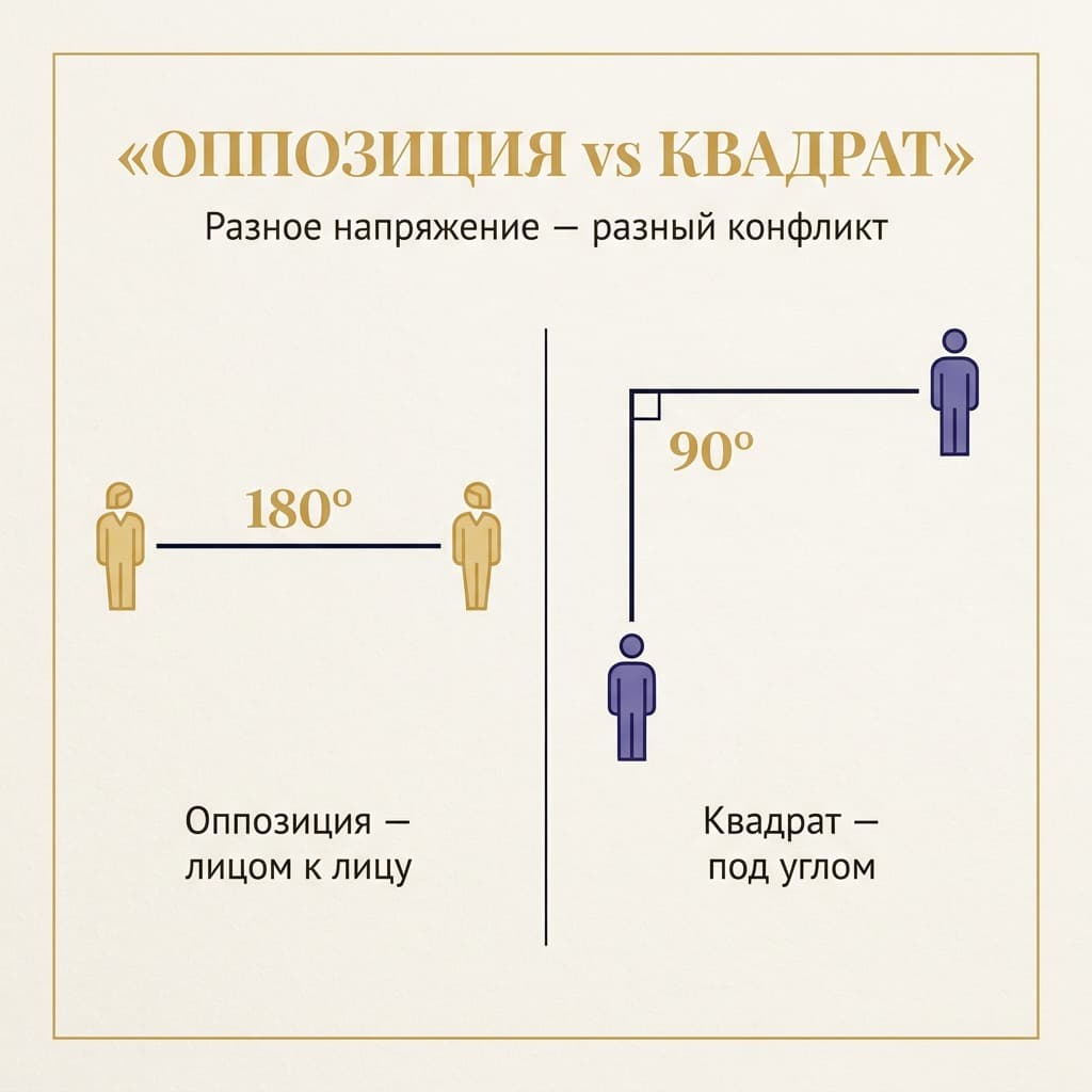 Оппозиция vs квадрат: в чём разница