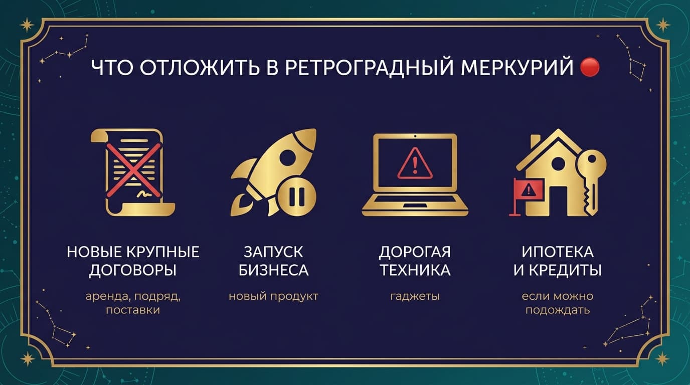 Что отложить в ретроградный Меркурий — инфографика