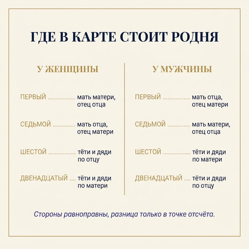 Раскладка родни по домам у женщины и у мужчины
