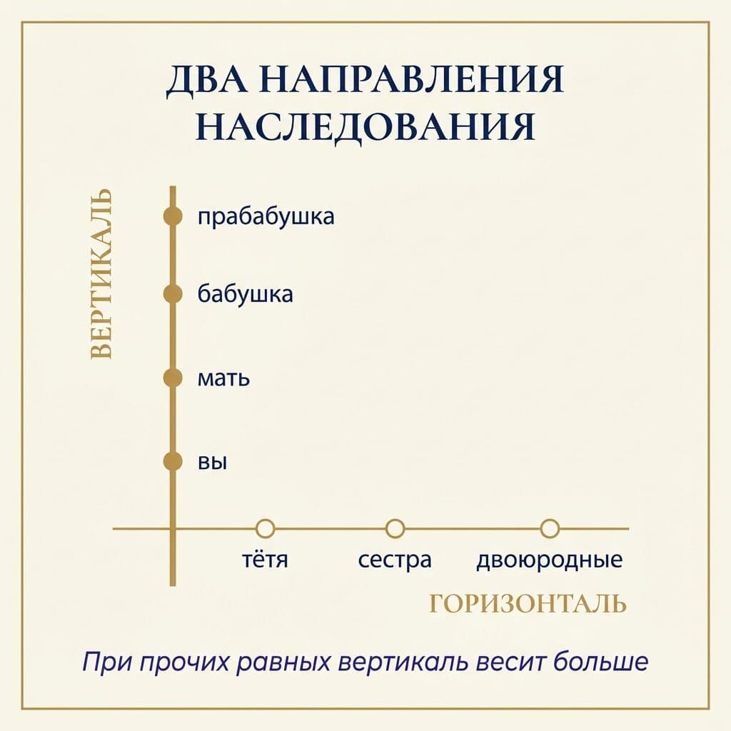 Схема двух направлений наследования: вертикаль толще горизонтали