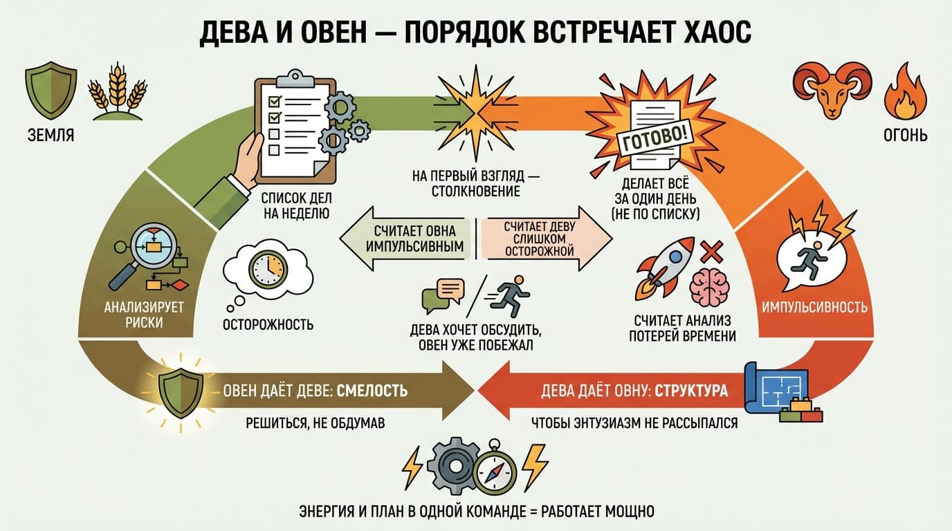 Дева и Овен — порядок встречает хаос