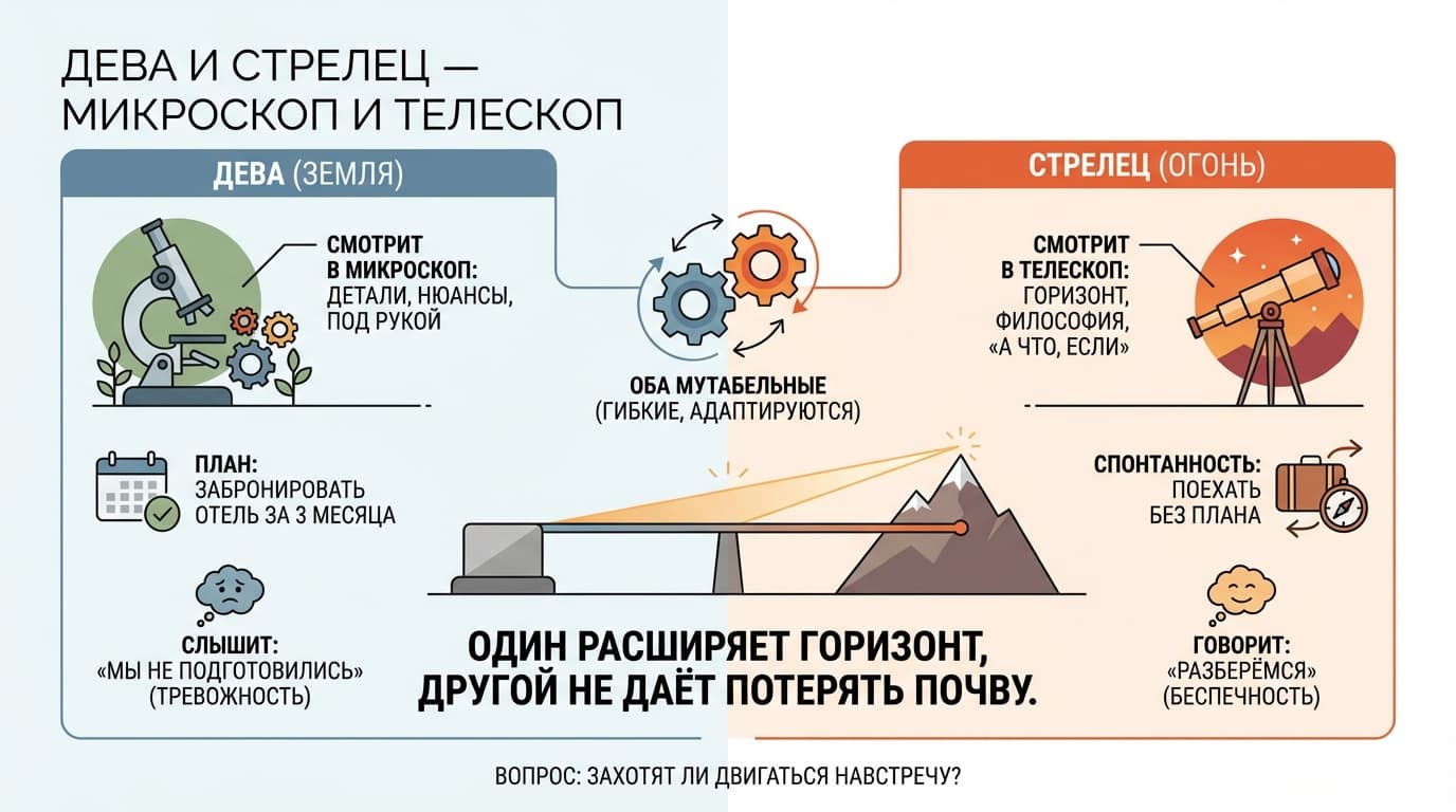 Дева и Стрелец — микроскоп и телескоп
