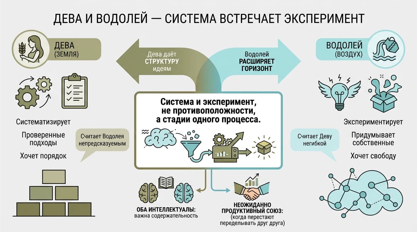 Дева и Водолей — система встречает эксперимент