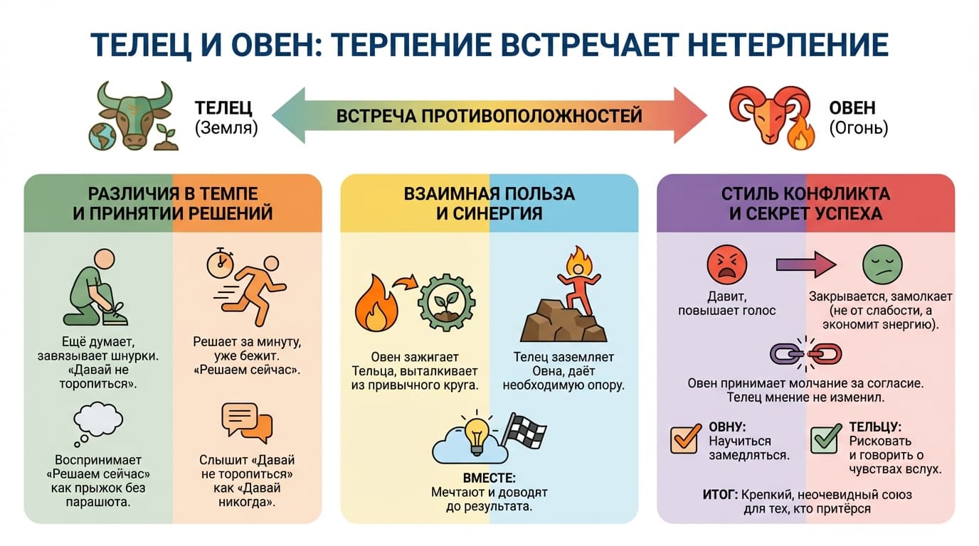 Телец и Овен — терпение встречает нетерпение