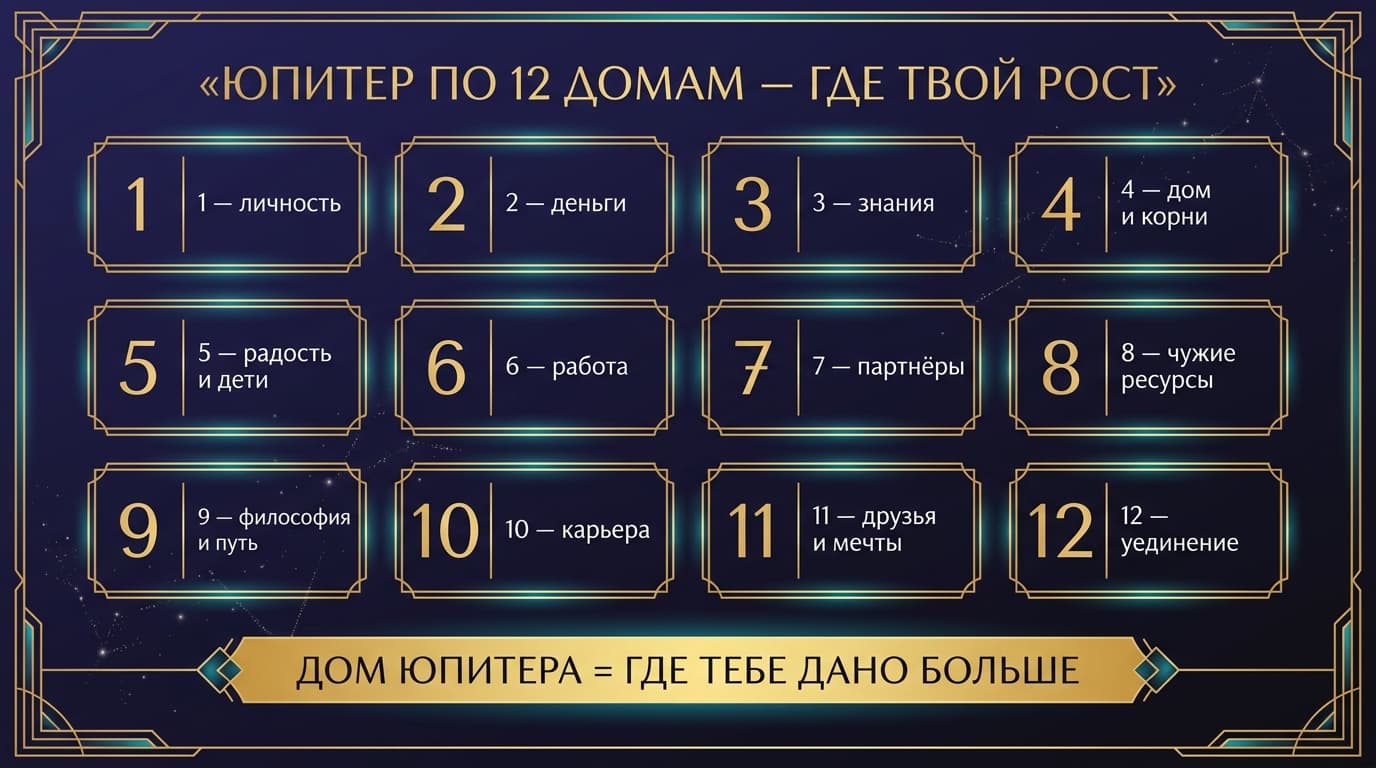 Юпитер по всем двенадцати секторам карты