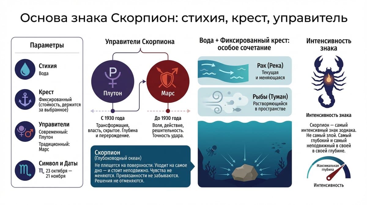 Стихия, крест и управитель Скорпиона
